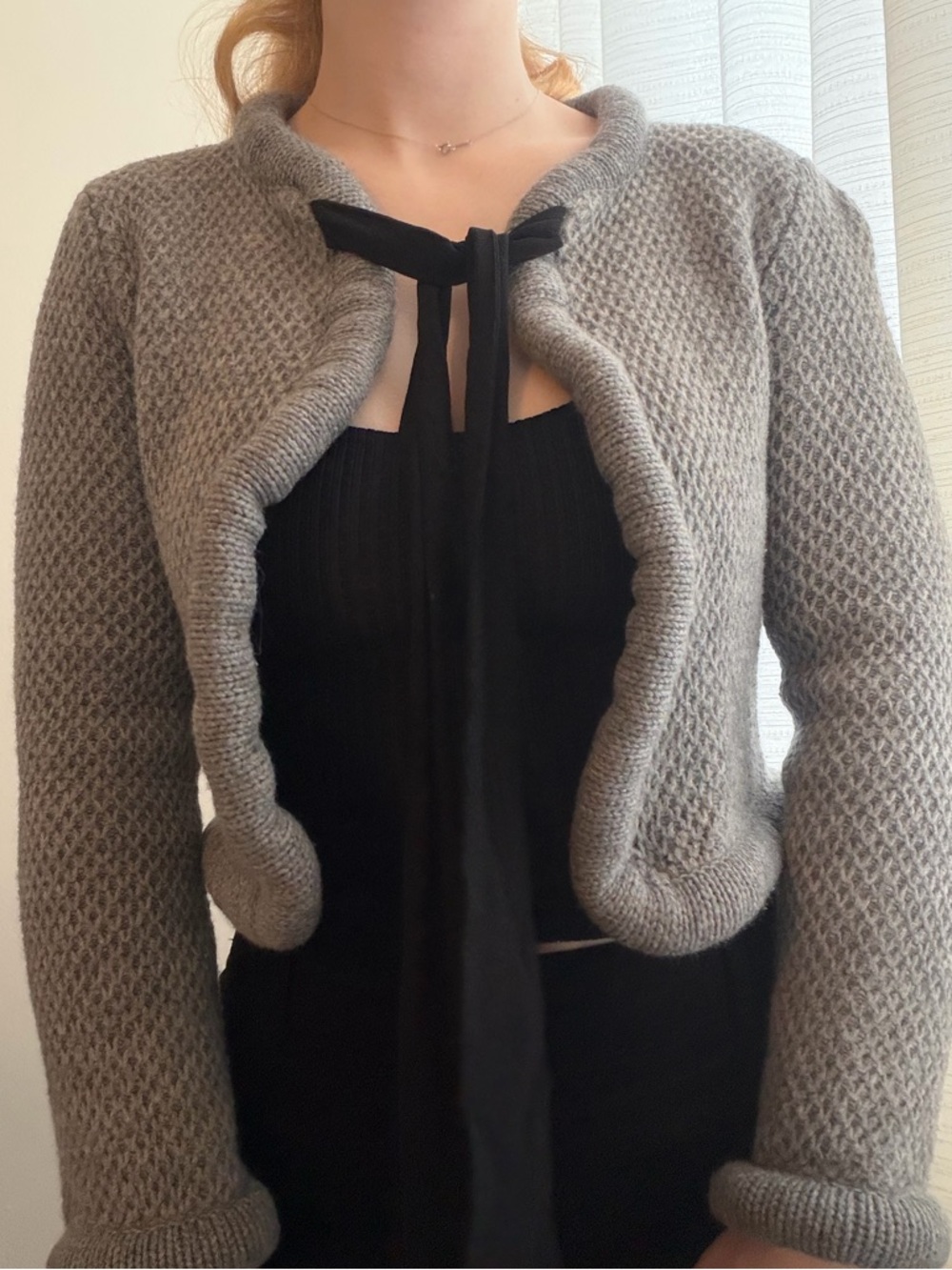 RED Valentino Heather Gray Cropped Knit Cardigan